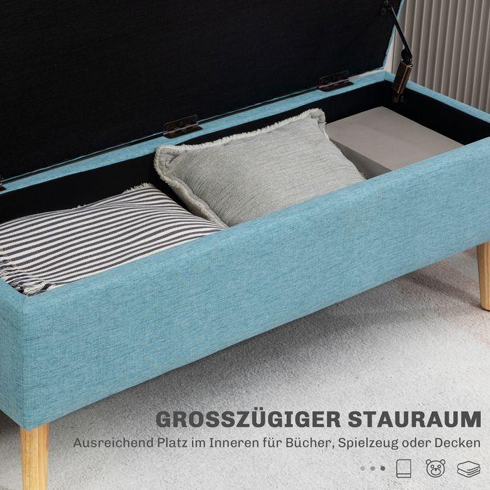 Produktbild Swisshandel24 Sitzbank, Stauraum, Leinenoptik, Gummiholz Blau 110x39x45cm (110 cm)