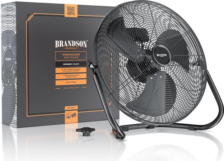 Produktbild Brandson Windmaschine 53,5 cm Ø, Retro Bodenventilator 200W neigbar, Tragegriff, hoher Luftdurchsatz, schwarz (67 dB)