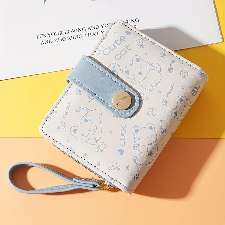 Only-Bags.Store Cat Pattern Short Wallet, Clutch Sweet Coin Purse, Mini Credit Card Purse