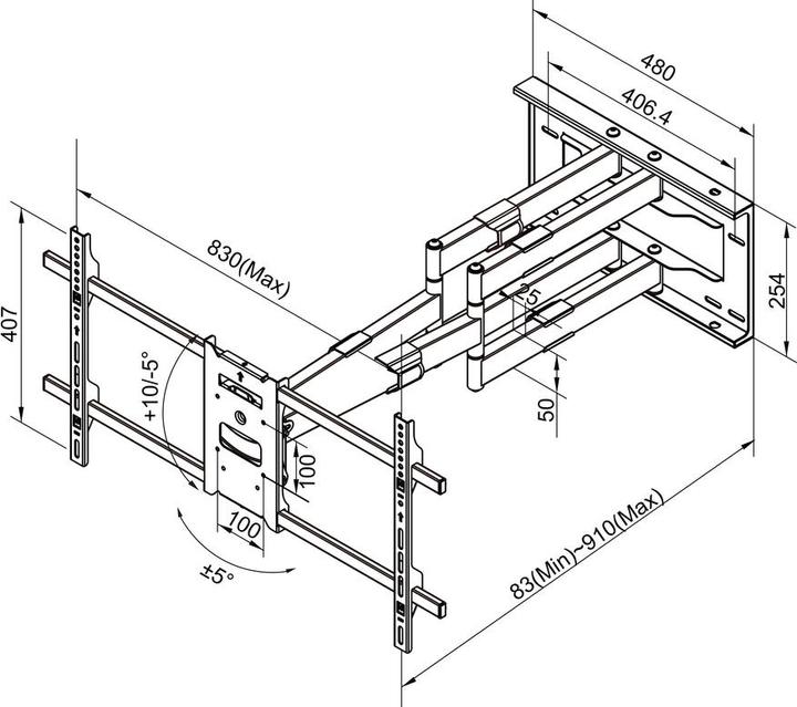 Productafbeelding Multibrackets Muurbeugel 42"-90", zwart, metaal, max 60 kg