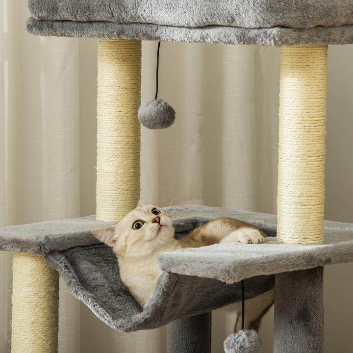 Actual product image PawHut Cat tree with cave (100 cm, Grey)