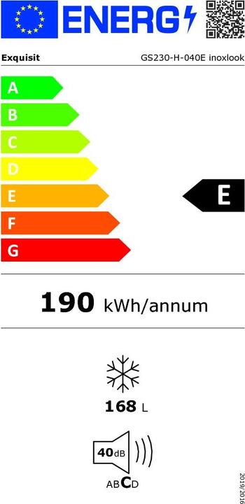 Energy Label Exquisit GS230-H-040E inoxlook, freezer (freestanding) (Stand-alone, 168 l)