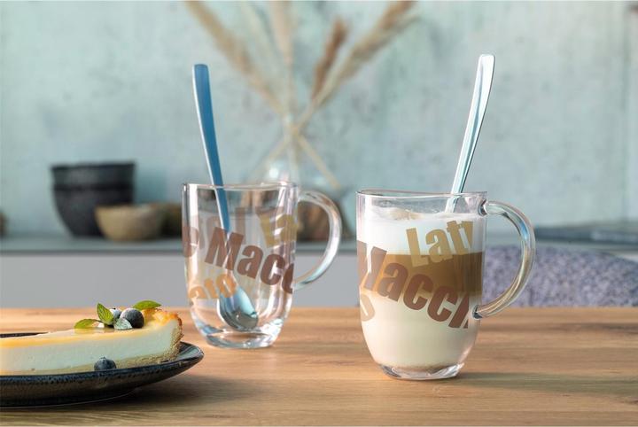 Actual product image Leonardo Latte macchiato glass Napoli with text and spoon 380 ml (380 ml, 4 x)