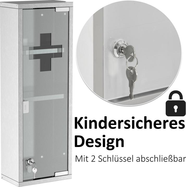 Actual product image Kleankin Medicine cabinet with lock (20 x 12 x 58 cm)