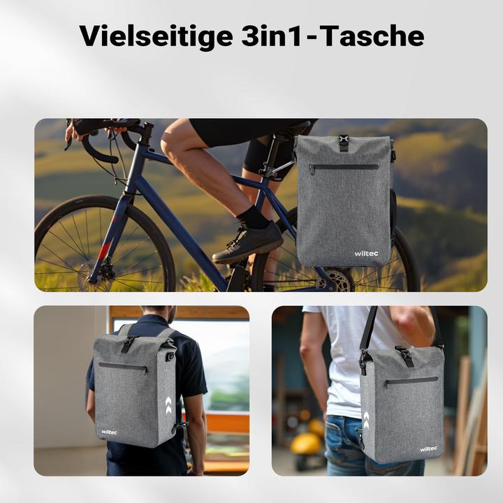 Image du produit Wiltec Gepäckträgertasche grau 25l Fahrradtasche Rucksack Gepäcktasche (25 l, Sacoches)