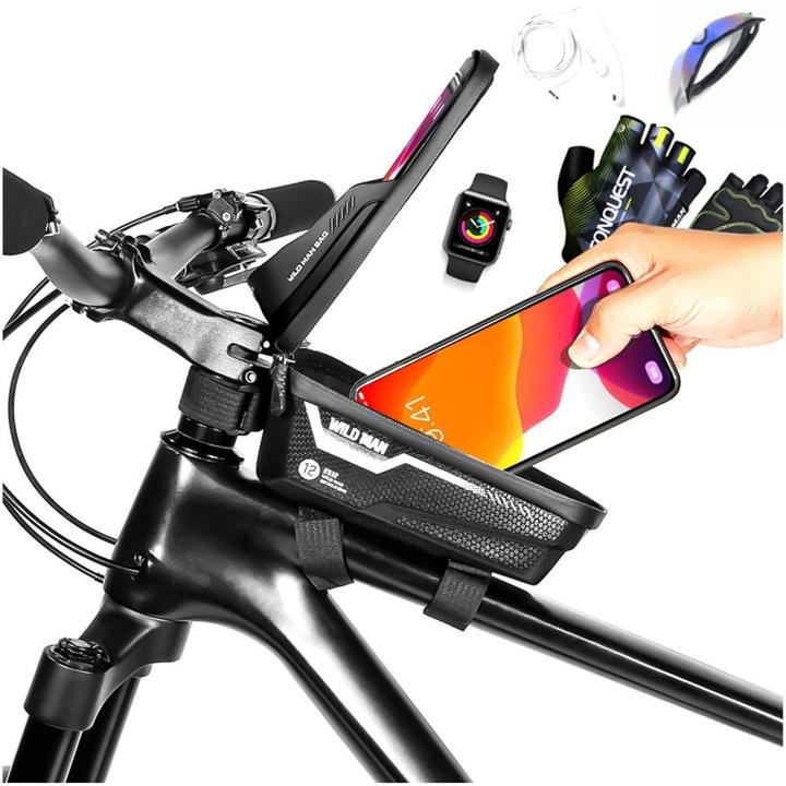Actual product image Wildman Bicycle accessory traveling bag for bike frame with zipper 1L (4 "- 7") ES12 black (1 l, Frame bag)