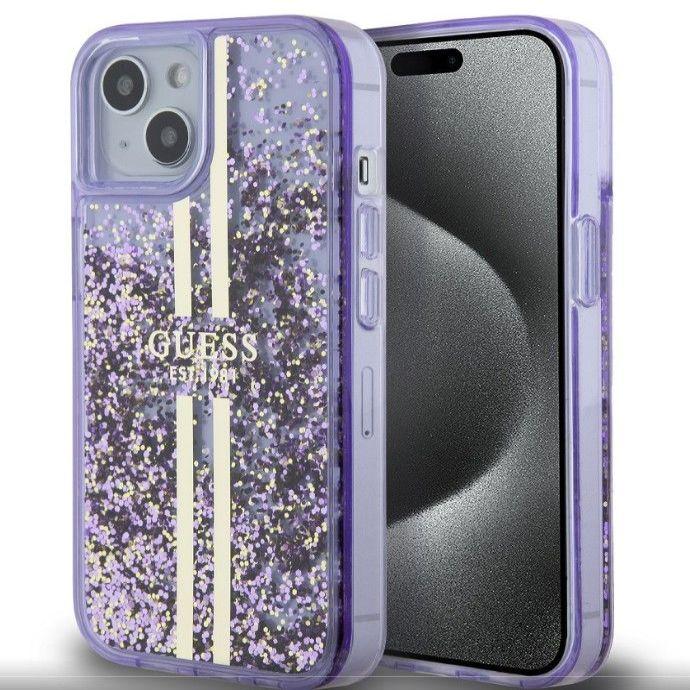 Image du produit Guess PC/TPU Liquid Glitter Gold Stripe Case pour iPhone 15 Purple (Apple iPhone 15)