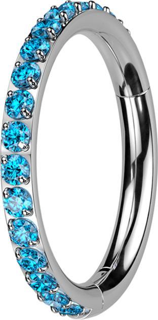 Produktbild Star Piercing Micro Segmentring klappbar silber seitlich Kristalle aqua (ohne Messing, Titan G23)