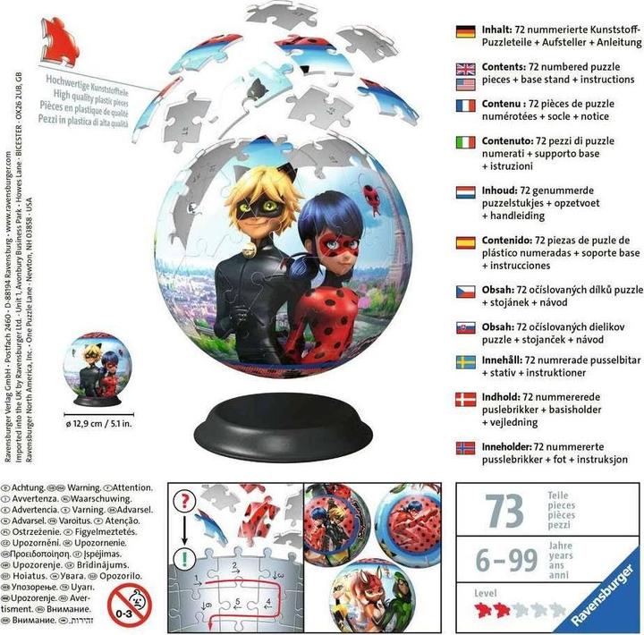 Immagine prodotto Ravensburger 3D Puzzle 11167 - Puzzle-Ball Miraculous - 72 Teile - Puzzle-Ball für Erwachsene und (72 pezzi)