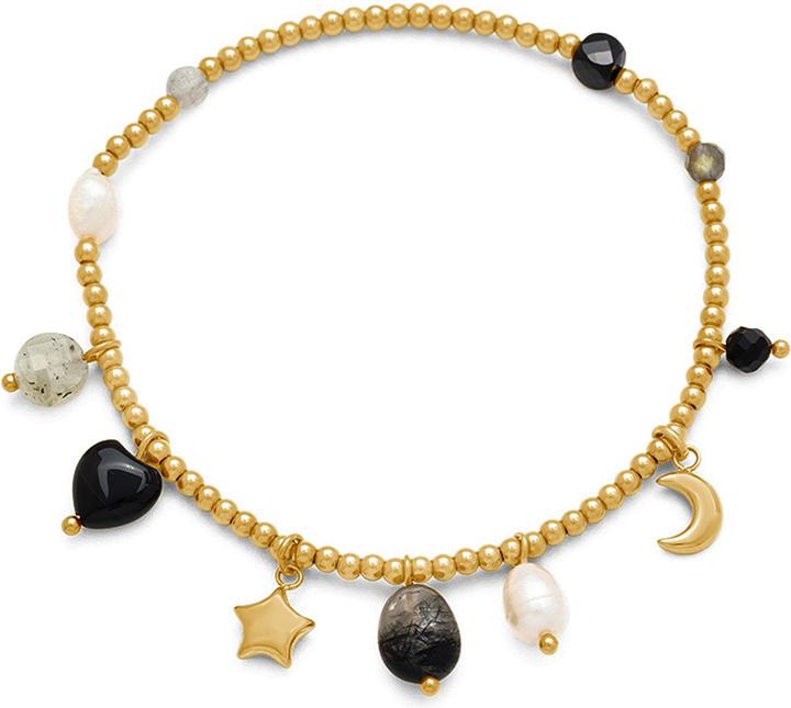 Leyda Armband Charms Edelstahl (18 cm, Stein, Edelstahl Gelb Vergoldet 18K)