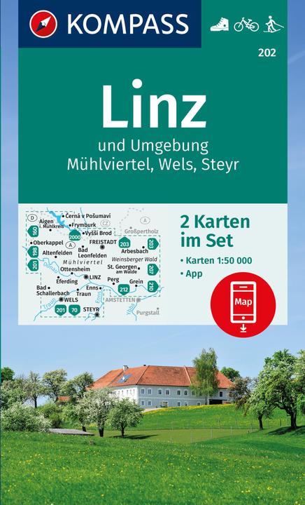 Actual product image Hiking map set 202 Linz and surroundings, Mühlviertel, Wels, Steyr (2 maps) 1:50.00