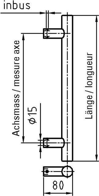Actual product image Nickal Push handle mounting flat stainless steel matt Ø30mm
