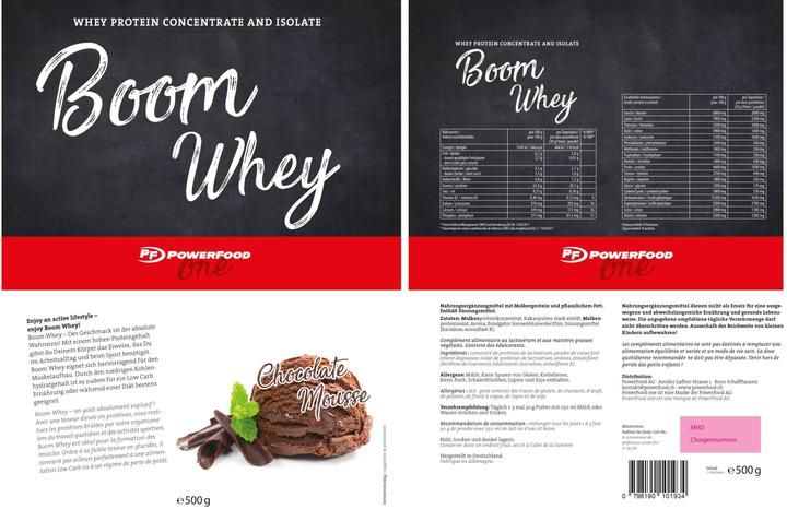 Nährwerte und Zutaten PowerFood One Boom Whey (Mousse au Chocolat, 1 Stk., 1000 g)