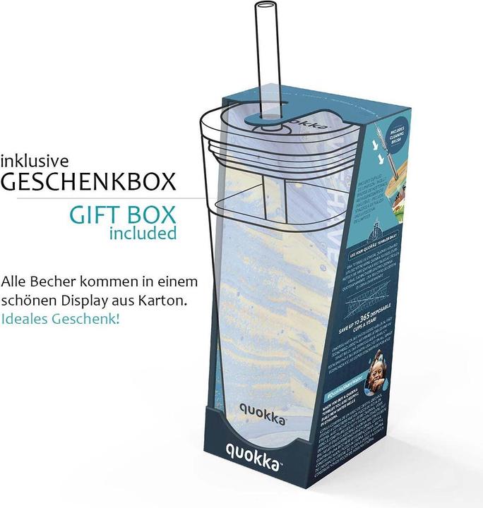 Actual product image Quokka Cube glass 540 ml - drinking container with straw - Teal Gradient (0.54 l)