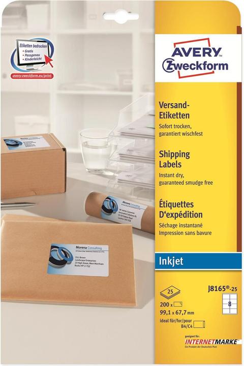 Produktbild Avery Dennison Etiquette d'exp‚dition, 99,1 x 67,7 mm, blanc
