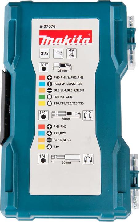 Actual product image Makita Bit set 32pcs. (Cross Phillips PH M1, Cross Phillips PH M2, Cross Pozidriv PZ M1, Cross Pozidriv PZ M2, Hexagon socket TX M30, Cross Pozidriv PZ M0, Cross Pozidriv PZ M3, Cross Phillips PH M0, Cross Phillips PH M3, Screw slot M3, Screw slot M4, Hexagon socket TX M10, Hexagon socket TX M15, Hexagon socket TX M20)
