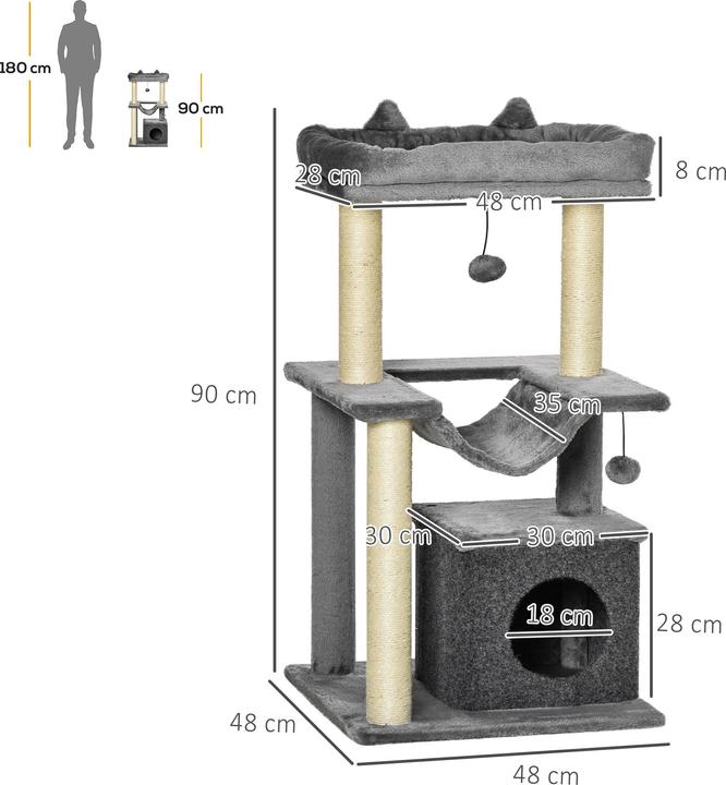 Actual product image PawHut Cat tree with cave (100 cm, Grey)