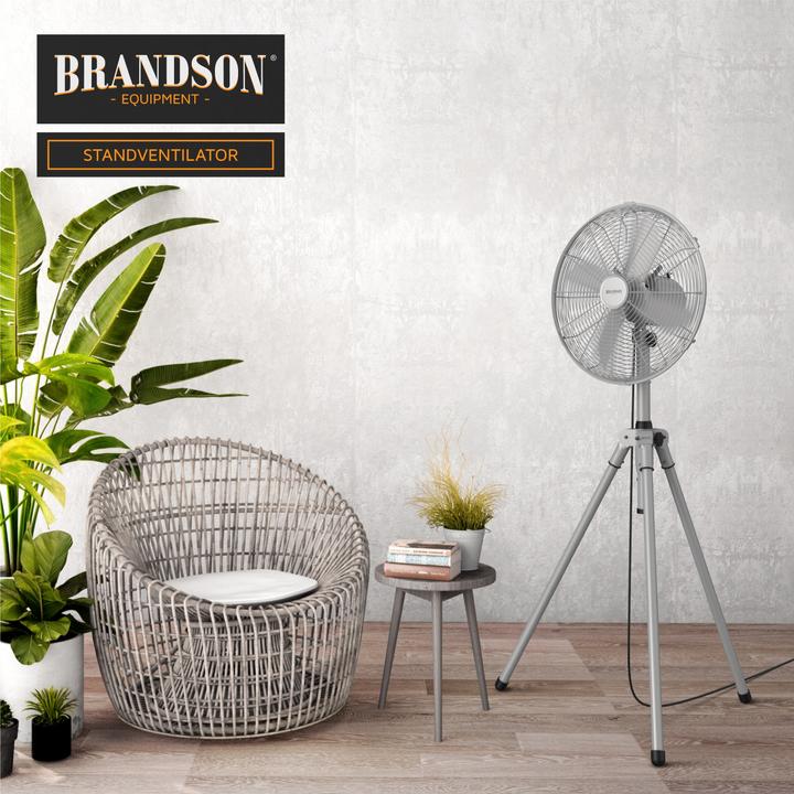 Actual product image Brandson Pedestal fan 49cm Ø, 60W fan, tripod, metal housing, tripod fan, silver (64 dB)