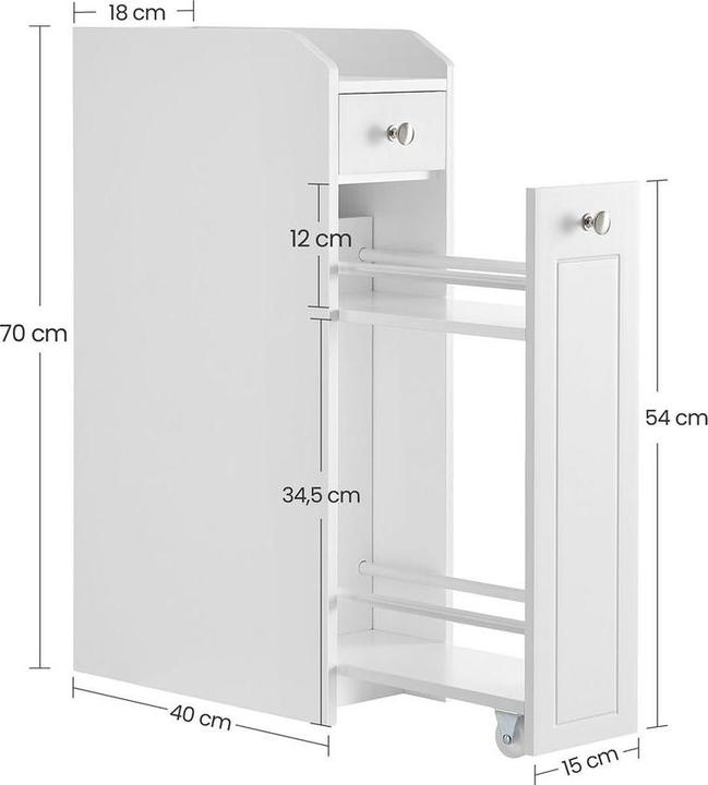 Actual product image Vasagle Kommode schmal 18 x 70 cm, Weiss, Tiefe (18 x 70 cm)
