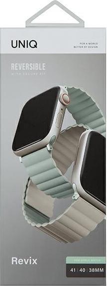 Actual product image Uniq pasek Revix Apple Watch Series 1/2/3/4/5/6/7/8/SE/SE2 38/40/41mm. Reversible Magnetic zielony-b (Silicone, Stainless steel)