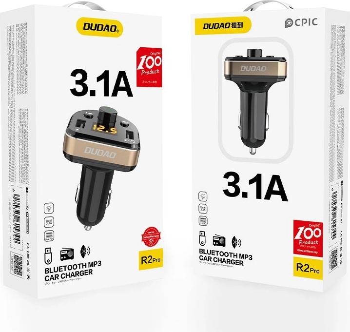 Immagine prodotto Dudao Trasmettitore FM Bluetooth Caricabatteria da auto MP3 3.1 A 2x USB Nero (R2Pro Nero)