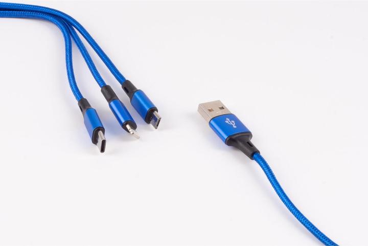 Actual product image Shiverpeaks ®-BASIC-S--USB 3in1 charging cable A plug to USB Micro B + USB type C + 8-pin plug, blue, 1.2m (1.20 m)