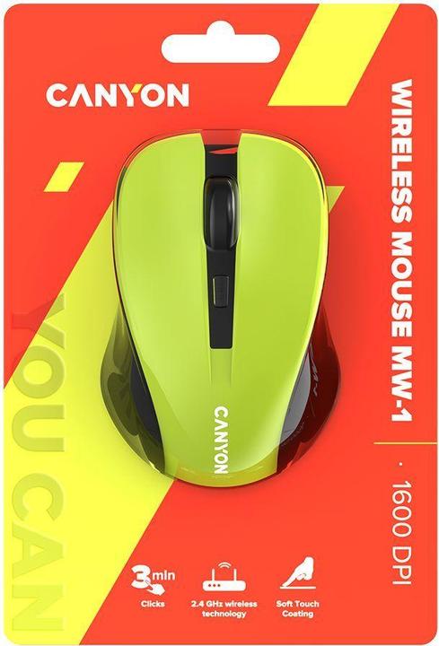 Actual product image Canyon MW-1, Wireless optical mouse USB, 800/1000/1200 dpi, yellow (Wireless)