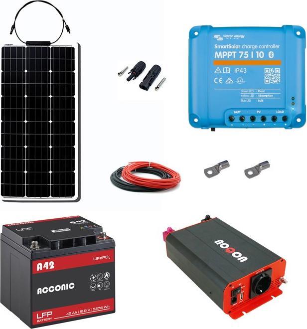 Produktbild Noqon Solaranlage Set 80Wp mit Batterie 80Ah(LiFePO4) und 500W-Wechselrichter (100 W)