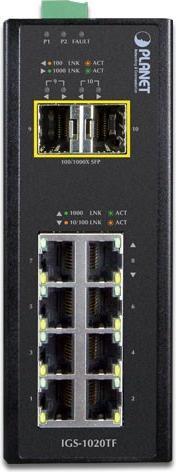 Immagine prodotto Planet Interruttore Ethernet IP30 Industrial 8 porte 10/100/1000T 2 porte 100/1000X SFP (8 Porti)