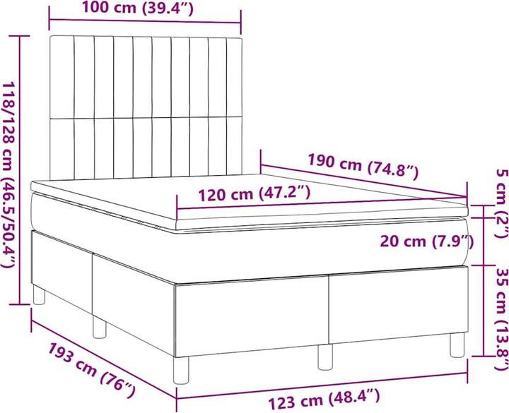 Produktbild VidaXL Bo x springbett mit Matratze 120 x 190 cm Stoff (120 x 190 cm)