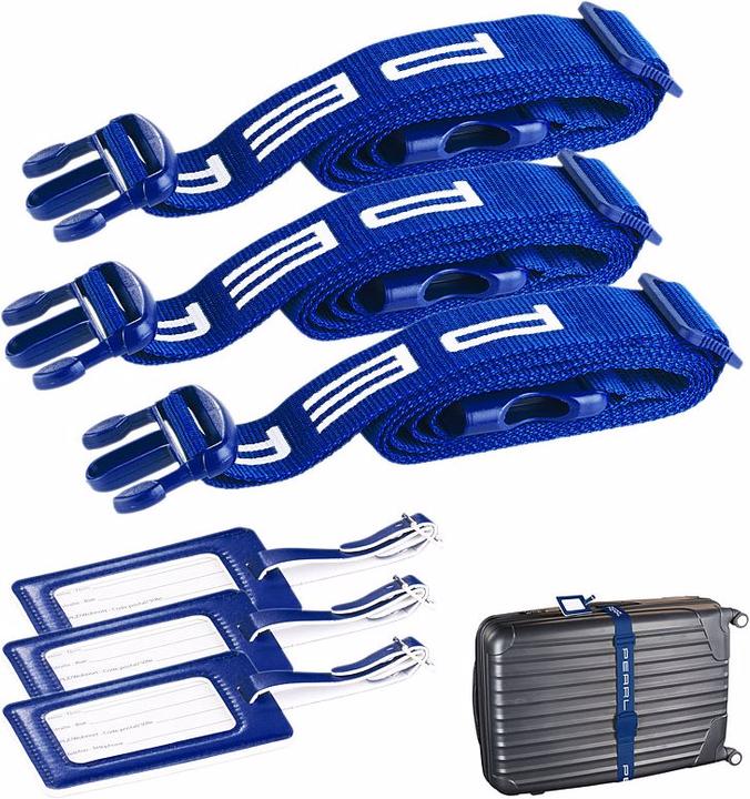 Image du produit Pearl Sangle solide pour bagages et valises (5 x 200cm) avec étiquette de valise, set de 3 pièces
