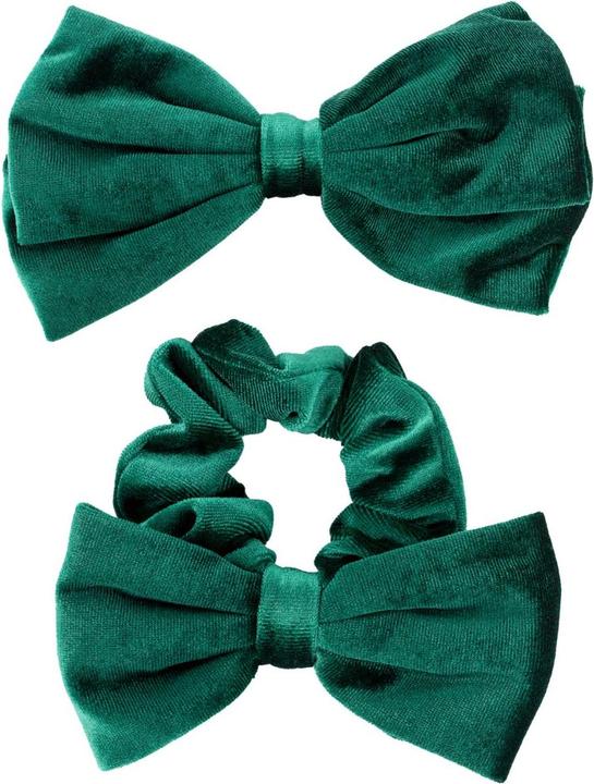 Trisa Hair - Velvet Scrunchie & Bow Hair Clip Green