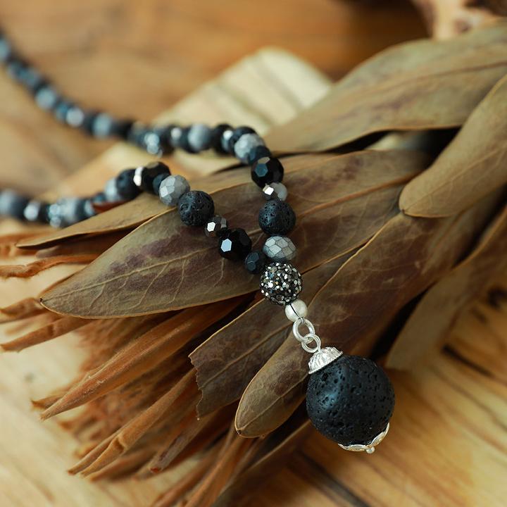 Image du produit Andreani Collier avec pendentif boule en véritables pierres de lave (Pierres)