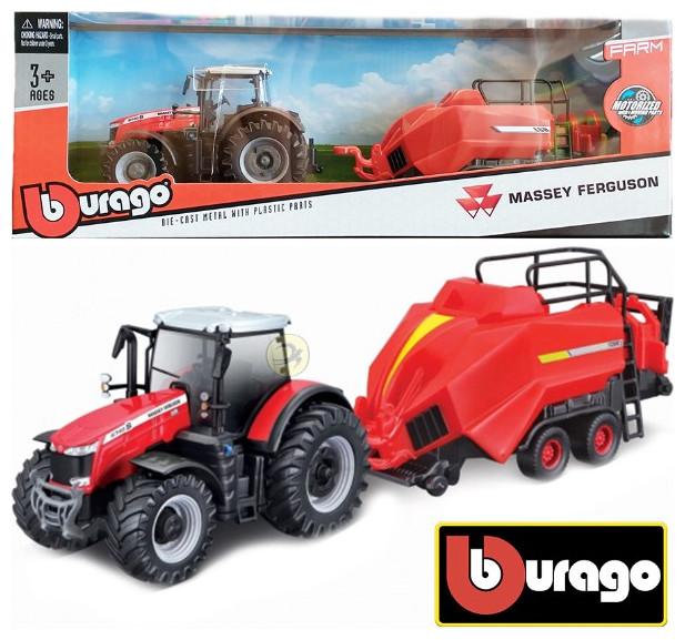 Produktbild Bburago Diecast 1:43 FarmLand Massey Ferguson 8740S with Baler Lifter Motorized Ages 3+ 18-31667
