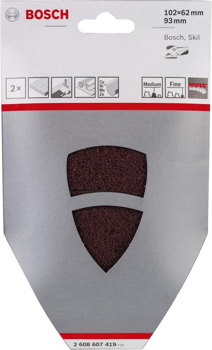 Immagine prodotto Bosch Professional Zubehör Set di veli di pulizia per levigatrice, 2 pezzi, velcro, 102 x 62, 93 mm (Fine, Medio)