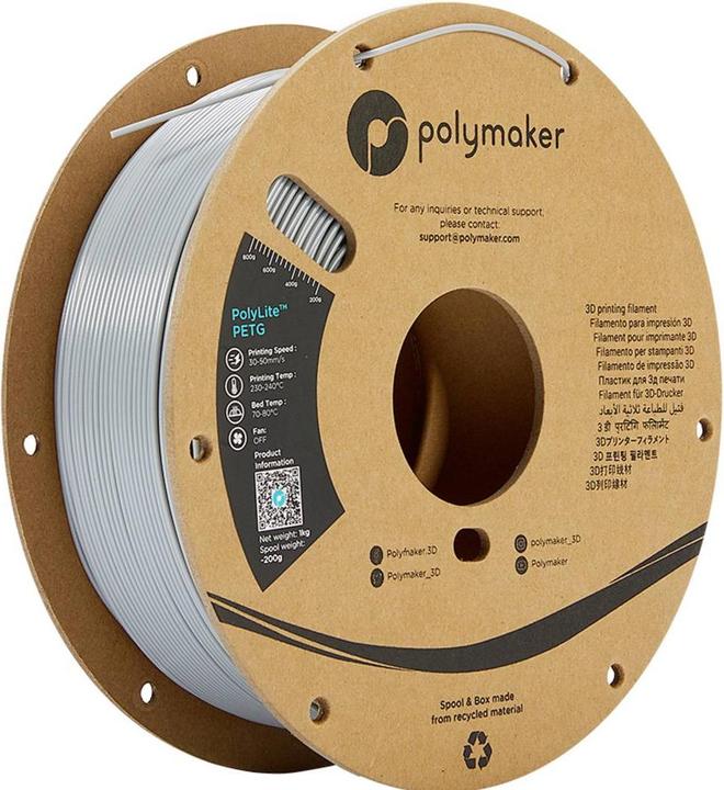 Produktbild Polymaker PolyLite PETG V2 - Grey - 2.85mm (PETG, 2.85 mm, 1000 g, Grau)