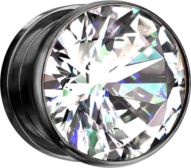 Produktbild Star Piercing Flesh Plug schwarz mit grossem Kristall silber (ohne Messing, Chirurgenstahl 316L)