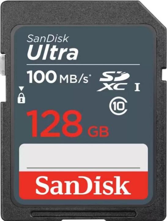 Actual product image SanDisk memory card 128GB SDXC Ultra 100 MB/s (128 GB, SDXC, U3, UHS-I)