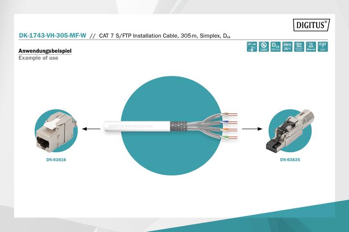 Immagine prodotto Digitus Cavo di installazione Cat.7 S/FTP, 305 m, simplex, Dca (S/FTP, CAT7, 305 m)