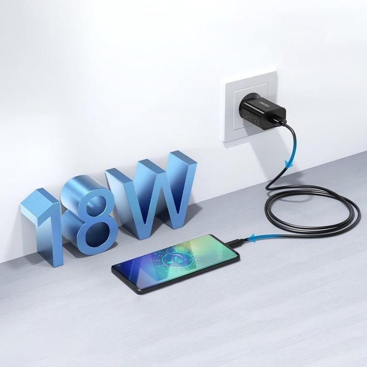 Produktbild Choetech Quick Charge 3.0 18W 3A USB Wall Charger + USB - USB Type C Cable Black (Q5003) (18 W)
