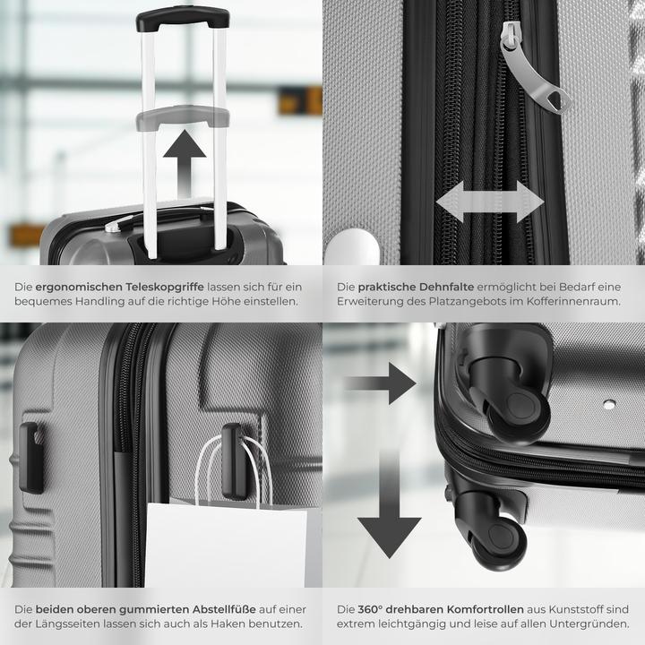Produktbild tectake Hartschalenkofferset (106 l, Handgepäck (bis 50l), M (50 - 90l), L (90 - 115l))