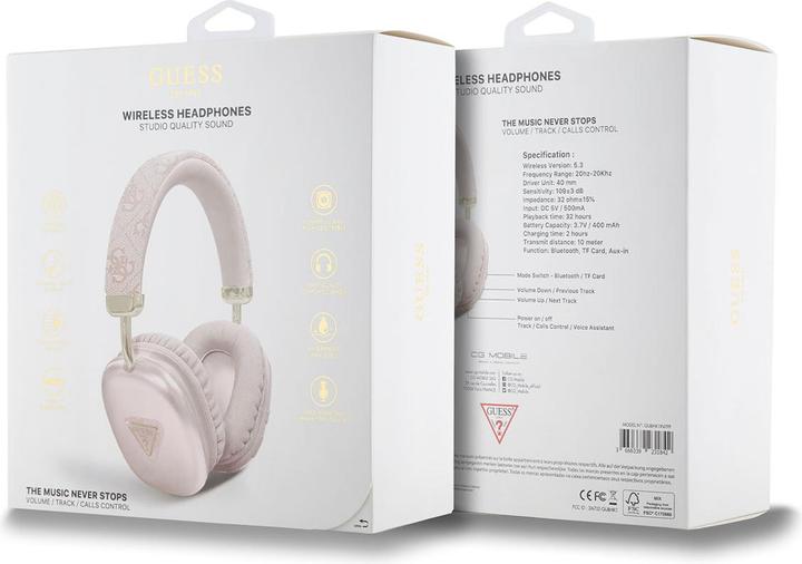 Immagine prodotto Guess Cuffia stereo Bluetooth in pelle PU 4G Triangolo Logo Rosa (32 h, Senza fili)