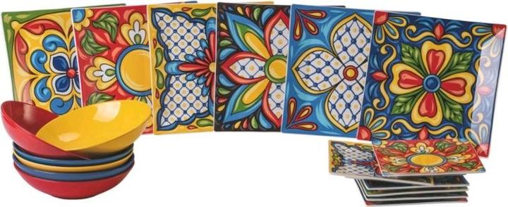 Actual product image Villa D'Este Home Tivoli Riviera Maya Tableware Set Porcelain and Stoneware 18pcs (6 Piece)