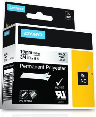 Produktbild Dymo Rhino 19mm schwarz auf Hell Perm Poly (1.90 cm, Transparent)