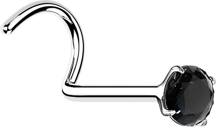 Produktbild Star Piercing Nasenstecker gebogen silber runder Kristall schwarz gefasst (ohne Messing, 925 Sterlingsilber)