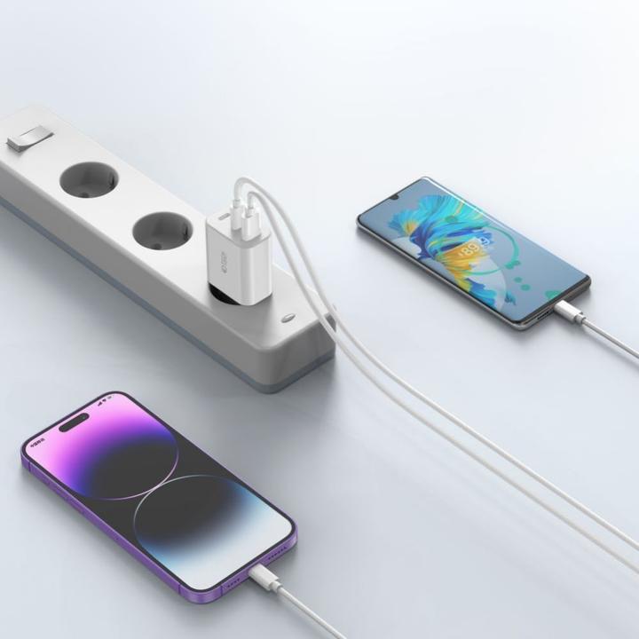 Actual product image Tech-Protect NC30W network charger 2x USB-C PD 30W / USB-A QC 3.0 - white (30 W)
