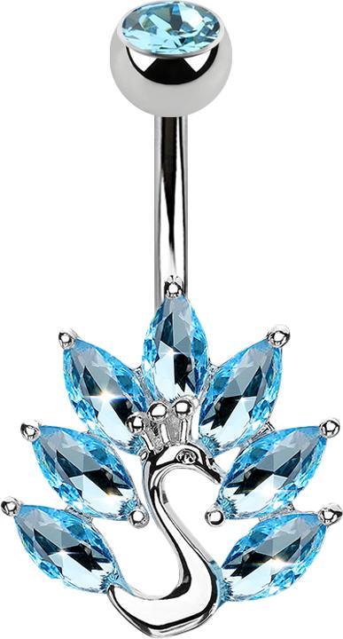 Image du produit Star Piercing Banane argent avec boule cristal aqua paon (Acier chirurgical 316L, Laiton)