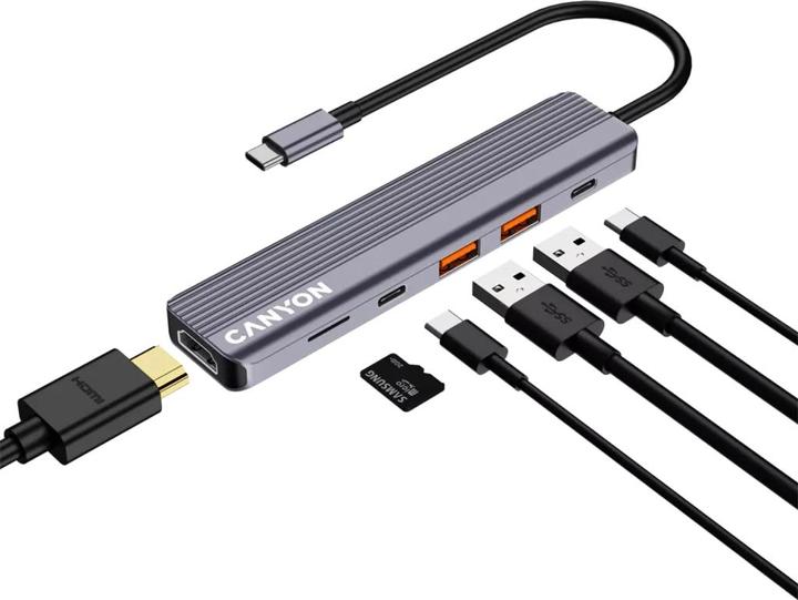 Image du produit Canyon USB 6-in1 HUB USB-C > HDMI/2xUSB-A/SD/1xUSB-C 100W retail (USB-C, 6 Ports)