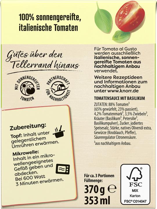 Image du produit Knorr Tomato al Gusto au basilic (370 g)