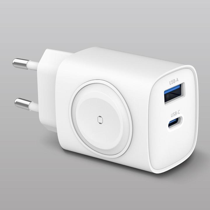 Produktbild Eaxus 3in1 Ladegerät, kabelloser Ladeport kompatibel mit Apple Watch, USB-A & USB-C (22 W)